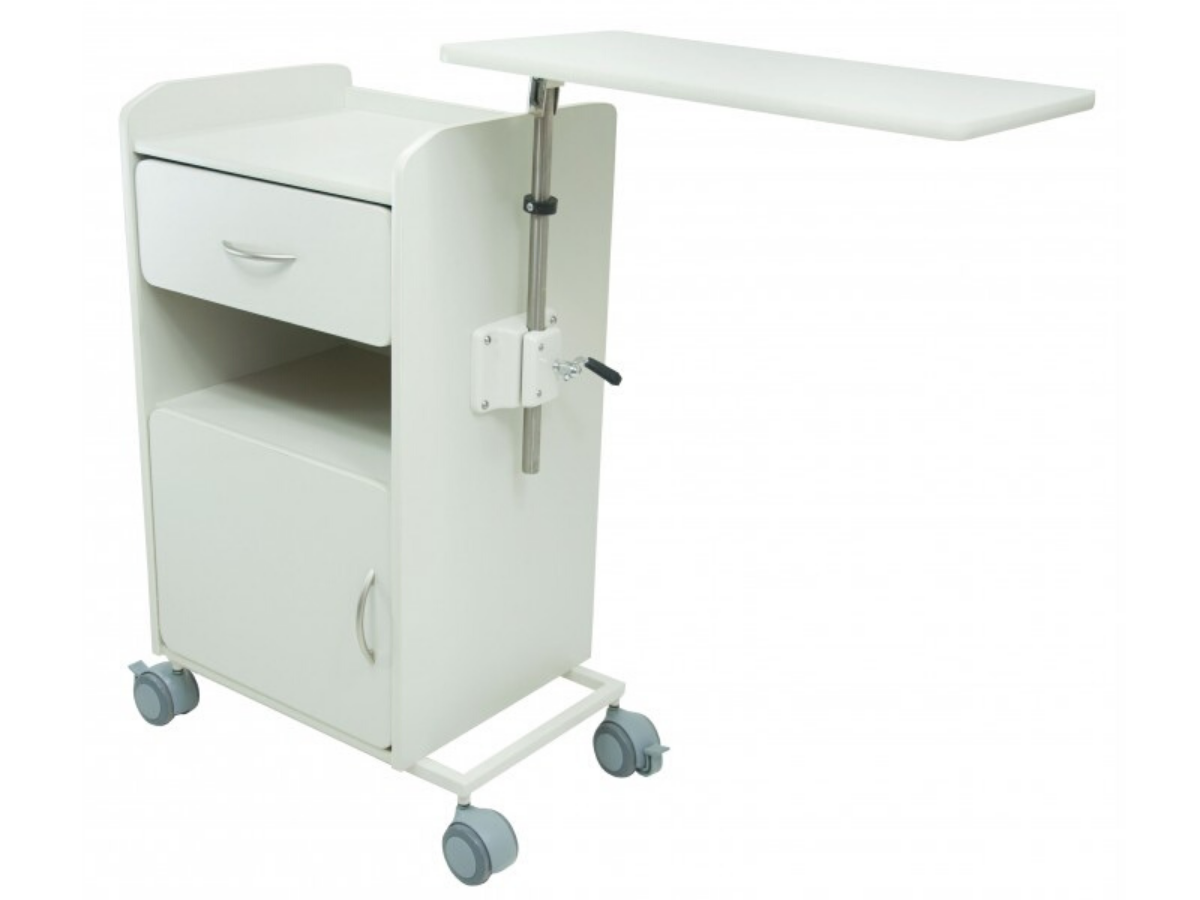 Mesa Auxiliar Hospitalar com Gaveta, Armário e Bandeja Articulada